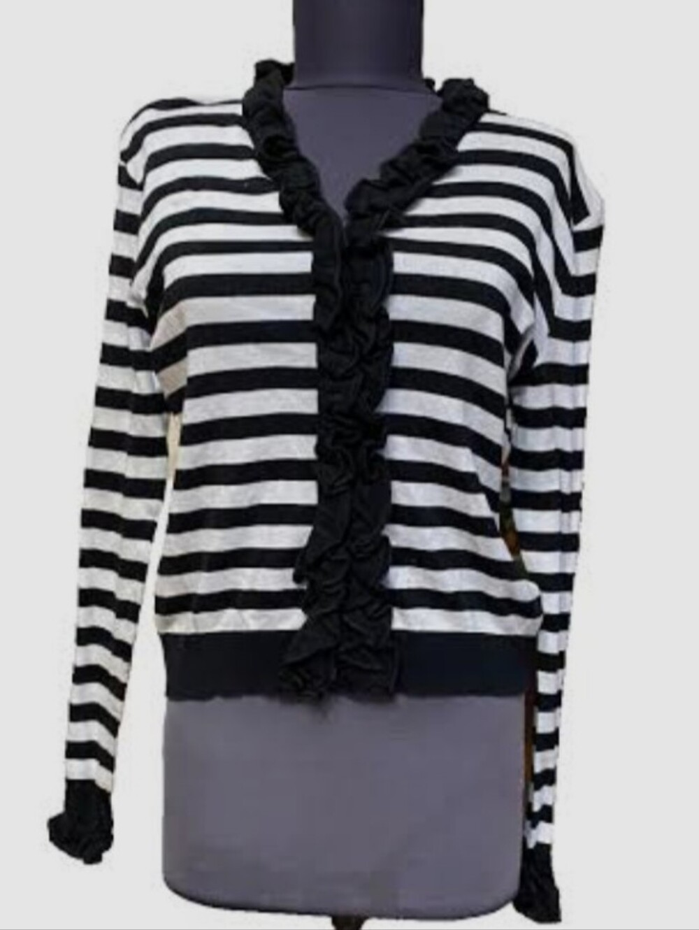 Anne Fontaine Cardigan Parfaite Nautica Ruffle Trim Ribbed Knit Button Up Top 44